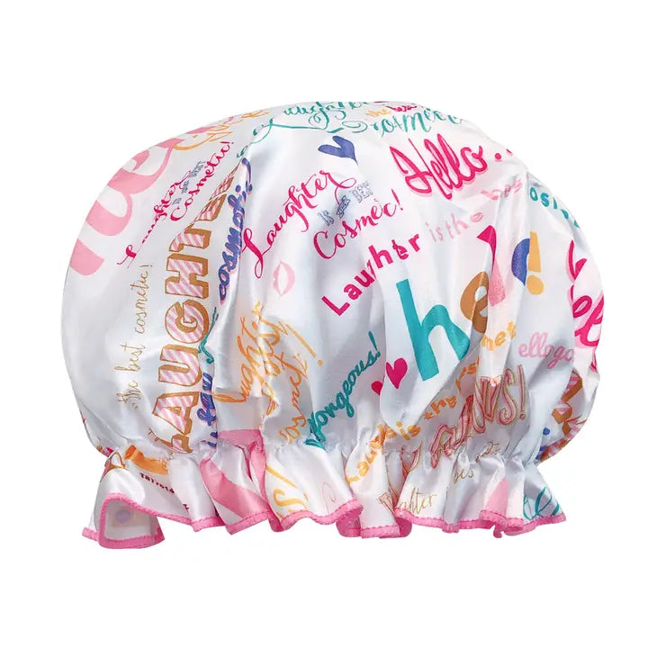 Wrapables Reusable Womens Waterproof Shower Caps, Hello Laughter